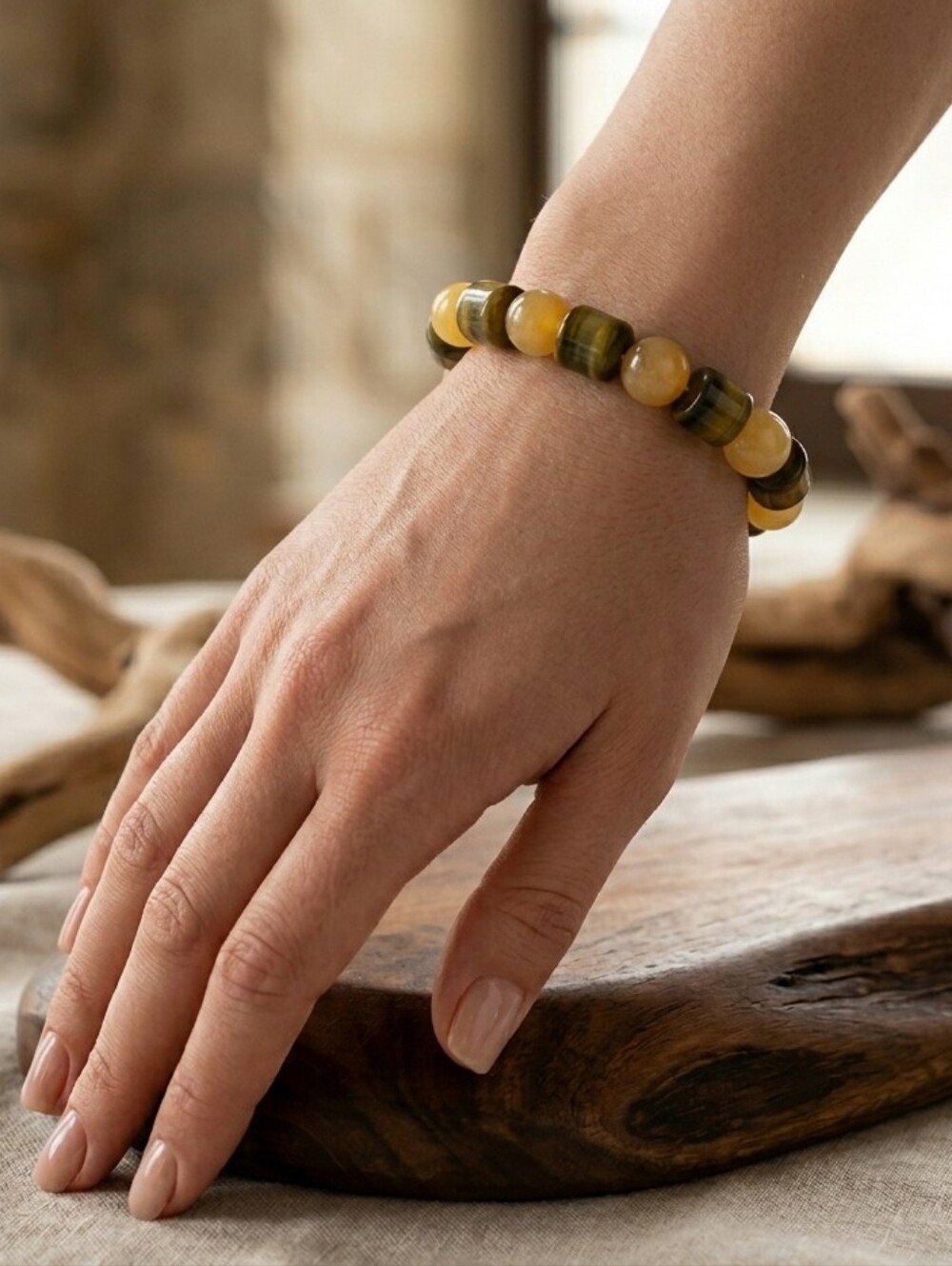 Tigers Eye & Aventurine Sterling Silver Bracelet